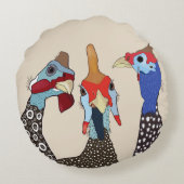 かわいいパターン(の模様が)あるギニア鳥たち3羽 ラウンドクッション (裏面)