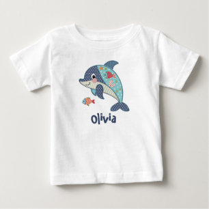 かわいいパッチワークのイルカ ベビーTシャツ