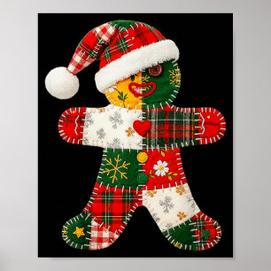 かわいいパッチワークのジンジャーブレッドマンクリスマスパンツ ポスター