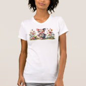 かわいいパッチワークの子豚ちゃんが花園にいる Tシャツ (正面)