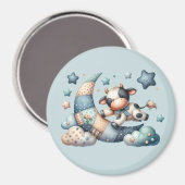 かわいいパッチワークの牛が星空の月を越えて マグネット (正面/裏面)
