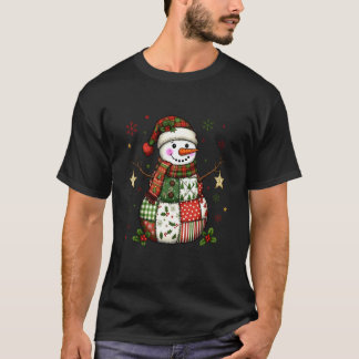 かわいいパッチワークの雪だるま メリークリスマス Xmas ホリデー Tシャツ