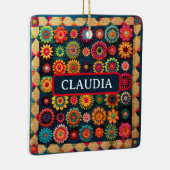 かわいいパッチワークフローラキルトクリスマス セラミックオーナメント (右)