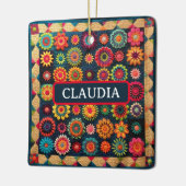 かわいいパッチワークフローラキルトクリスマス セラミックオーナメント (左)