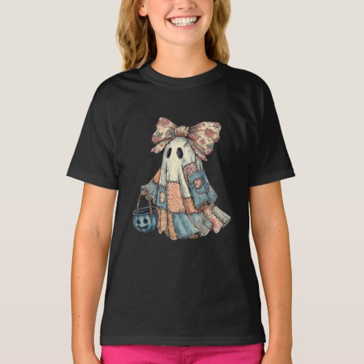 かわいいパッチワーク幽霊 Tシャツ (正面)