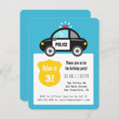 かわいいパトカーの子供の誕生日のパーティー 招待状 (正面/裏面)
