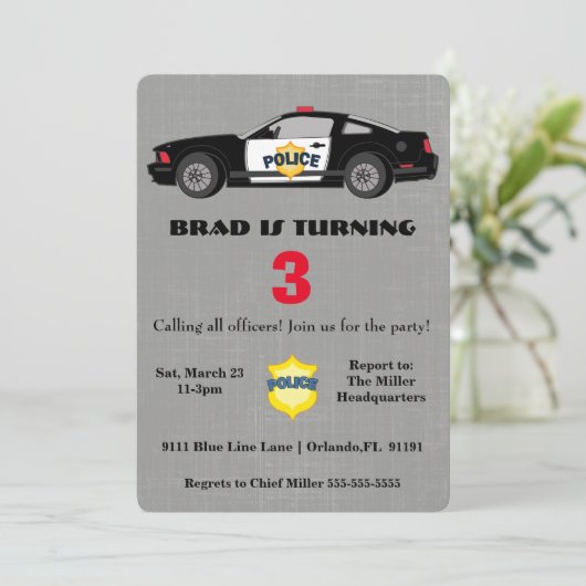 かわいいパトカーの誕生日の招待状 招待状 (スタンド正面)