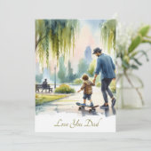 かわいいパパとのスケートボードレッスン 水彩画 シーズンカード (スタンド正面)