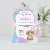 かわいいパピパステルウォーターカラーベビーシャワー招待状 カード (スタンド正面)