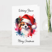 かわいいパピロンの水の色のパーソナライズされたクリスマス カード (正面)