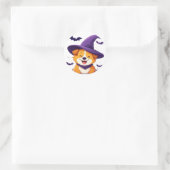 かわいいパピーの魔女の帽子 ハロウィン 犬のシーン ラウンドシール (バッグ)