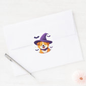 かわいいパピーの魔女の帽子 ハロウィン 犬のシーン ラウンドシール (封筒)