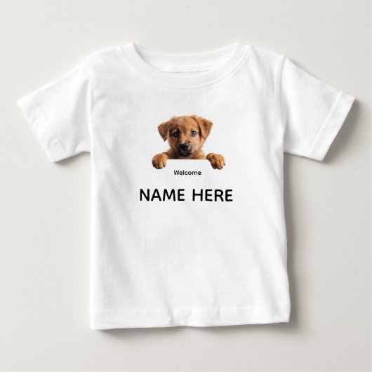 かわいいパピーようこそデザイン ベビーTシャツ (正面)