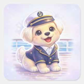 かわいいパピーキャプテンスクエアステッカー スクエアシール