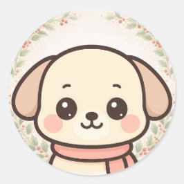 かわいいパピー顔ステッカー ラウンドシール
