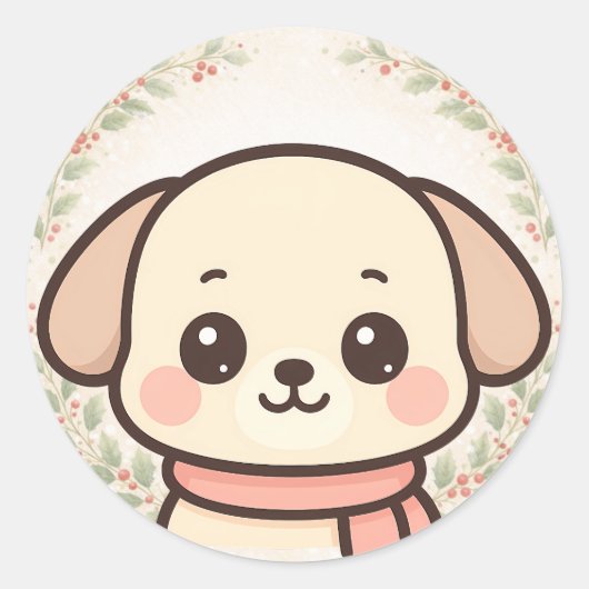 かわいいパピー顔ステッカー ラウンドシール (正面)