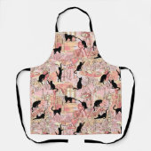 かわいいパリカフェブラック猫のピンク&金ゴールド柄 エプロン (正面)