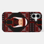 かわいいパレスチナの女の子 刺繍入りレッドタトリーズ iPhoneケース (裏面横)
