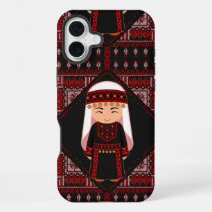 かわいいパレスチナの女の子 刺繍入りレッドタトリーズ iPhone 16 PLUSケース