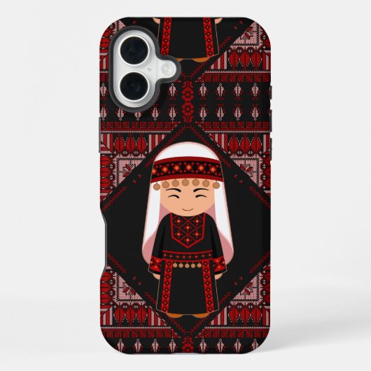 かわいいパレスチナの女の子 刺繍入りレッドタトリーズ iPhoneケース (裏面)