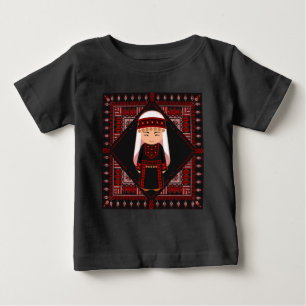 かわいいパレスチナの女の子　刺繍入り赤いタトリーズ ベビーTシャツ