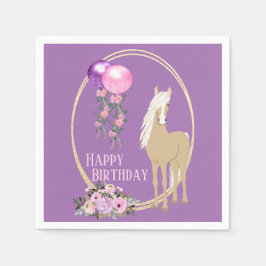 かわいいパロミノピンクパープルの花の馬の誕生日 スタンダードカクテルナプキン