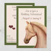 かわいいパロミノ馬の誕生日招待状 ~ 女の子 招待状 (正面/裏面)