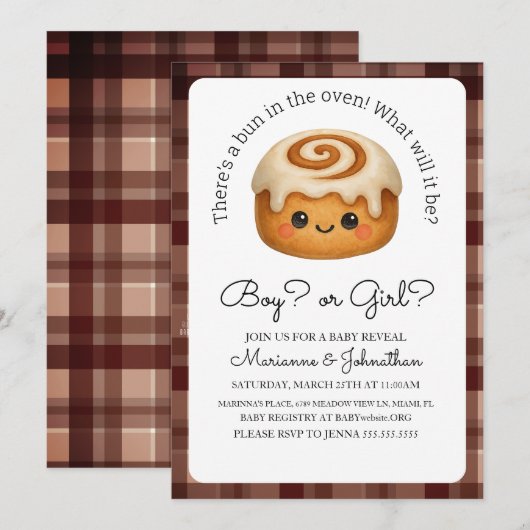 かわいいパンがオーブンの中に赤ちゃん発表 招待状 (正面/裏面)