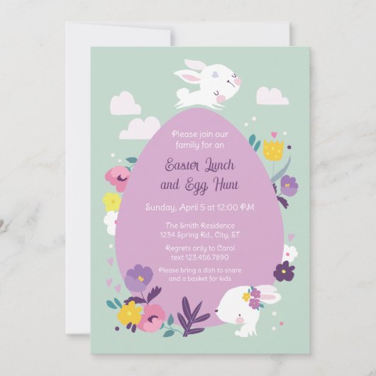 かわいいパンと大きな卵のイースター 招待状 (正面)