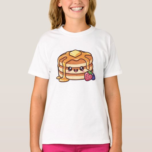 かわいいパンのケーキ スタック シロップとベリー Tシャツ (正面)