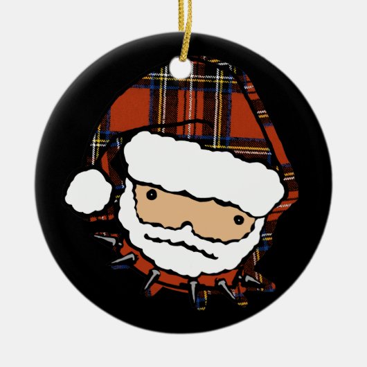 かわいいパンクの格子縞サンタ セラミックオーナメント (正面)