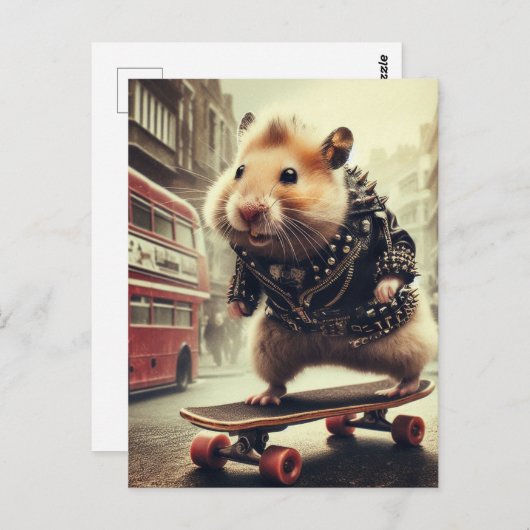 かわいいパンクスケートボードハムスターダブルデッカーバス ポストカード (正面/裏面)