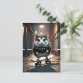 かわいいパンクスパイクカラースケートボードハムスター ポストカード (スタンド正面)