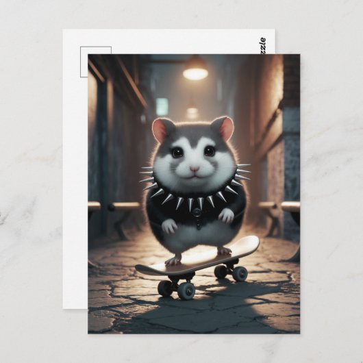 かわいいパンクスパイクカラースケートボードハムスター ポストカード (正面/裏面)