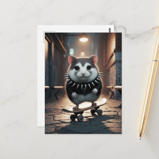 かわいいパンクスパイクカラースケートボードハムスター ポストカード (正面/裏面インサイチュ)