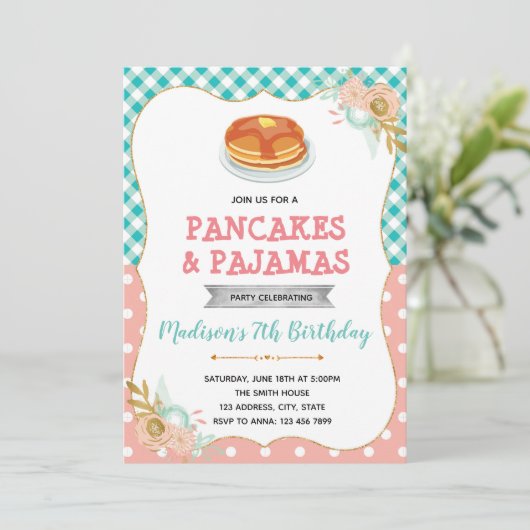 かわいいパンケーキとパジャマの招待 招待状 (スタンド正面)