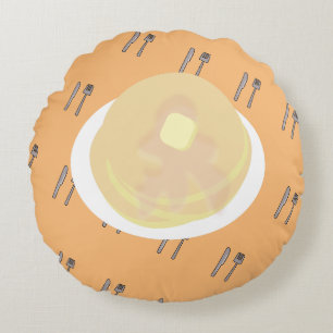 かわいいパンケーキにシロップが滴る朝食 ラウンドクッション
