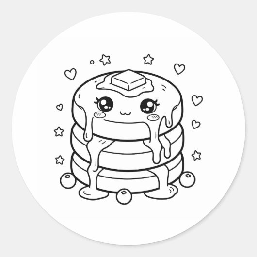 かわいいパンケーキの塔のぬりえ ラウンドシール (正面)