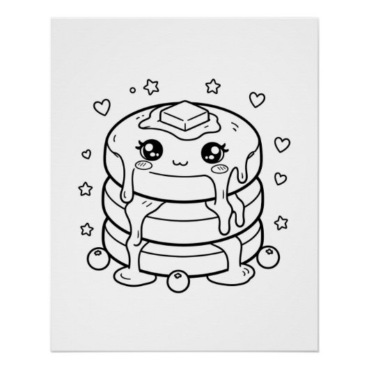 かわいいパンケーキの山のぬりえ ポスター (正面)