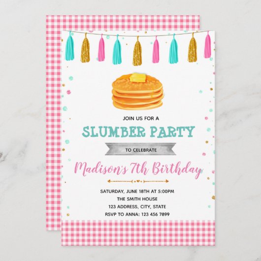 かわいいパンケーキの誕生日の招待状 招待状 (正面/裏面)