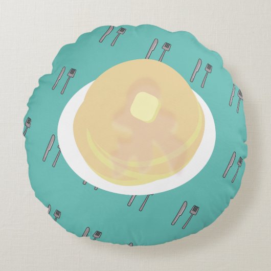 かわいいパンケーキドリップシロップ朝食 ラウンドクッション (正面)