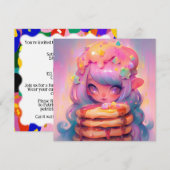 かわいいパンケーキフェアリー誕生日パーティー 招待状 (正面/裏面)