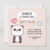 かわいいパンダかわいい1歳の誕生日 招待状 (正面)