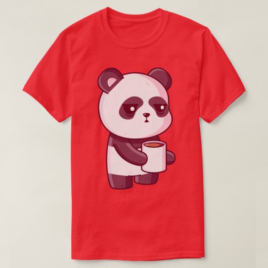 かわいいパンダがコーヒーを飲む Tシャツ (デザイン正面)