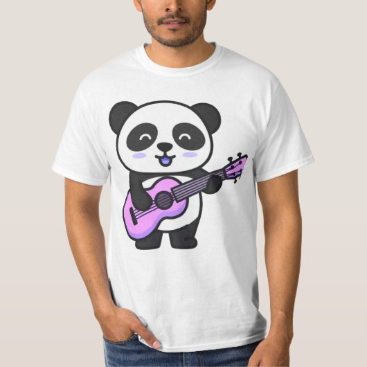 かわいいパンダがピンクのギターを演奏 Tシャツ (正面)