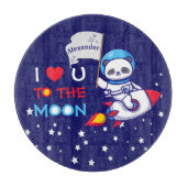 かわいいパンダがロケット船の子どもたちパーソナライズされた カッティングボード (正面)