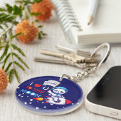 かわいいパンダがロケット船の子どもたちパーソナライズされた キーホルダー (正面右)