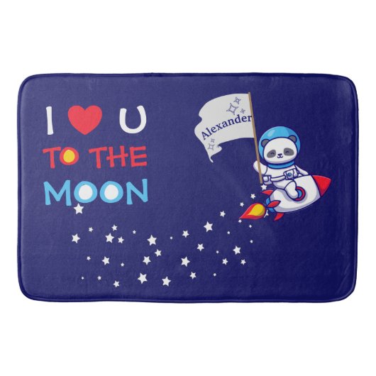 かわいいパンダがロケット船の子どもたちパーソナライズされた バスマット (正面)