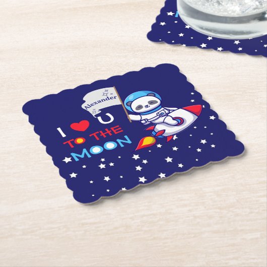 かわいいパンダがロケット船の子どもたちパーソナライズされた ペーパーコースター (アングル)