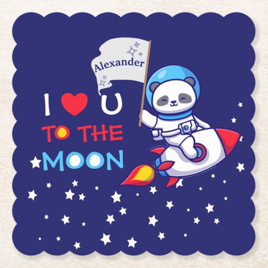 かわいいパンダがロケット船の子どもたちパーソナライズされた ペーパーコースター (正面)